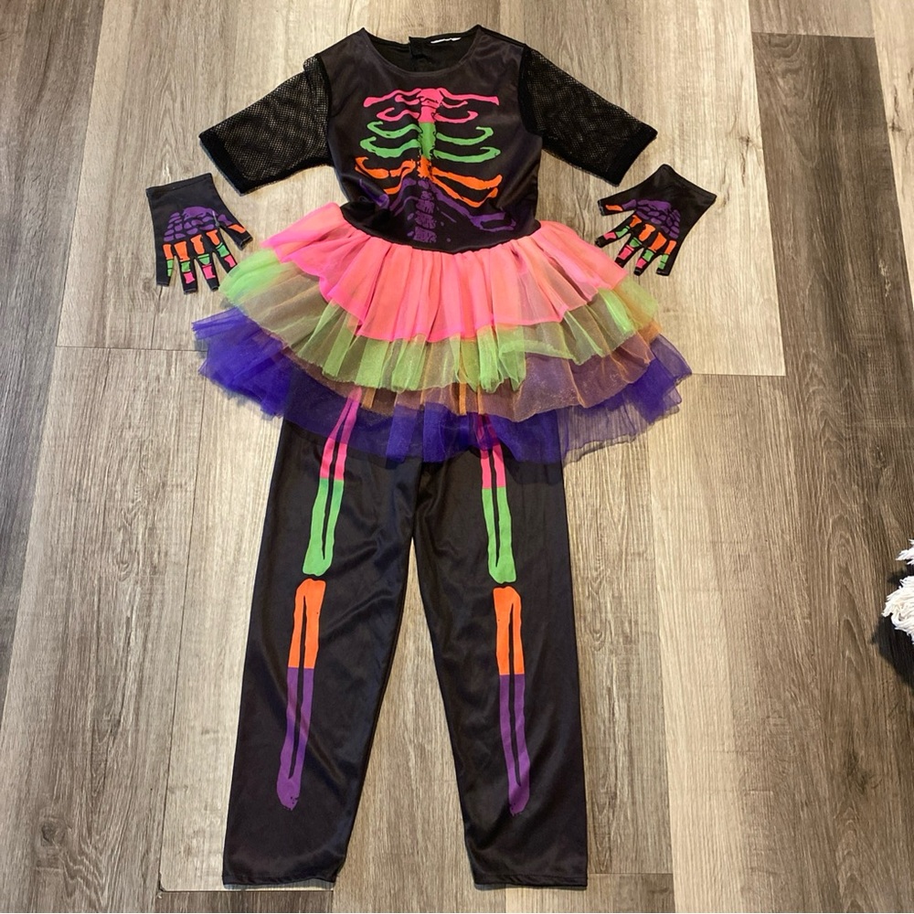 Girls Colorful Funky Skeleton halloween Costume size M 8-10